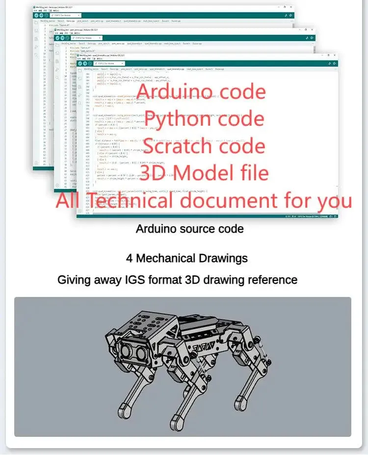 ESP32 Quadruped AI Robot Dog Mechdog Visual Bionic Robotics Kit For Arduino for Python for Graphical Programmiable Robotic Dog
