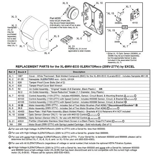 Excel XL-BWV-ECO XLERATOReco REPLACEMENT MOTOR (208V-277V) - Part Ref. XL 9 / Stock# 58