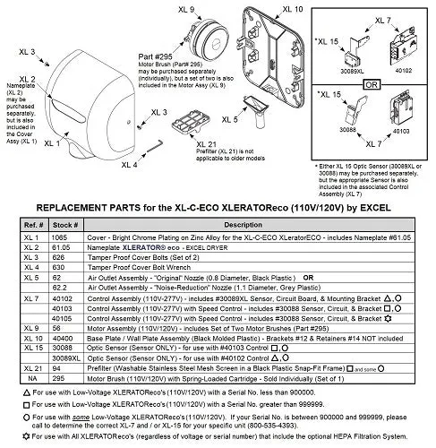 Excel XL-C-ECO XLERATOReco REPLACEMENT MOTOR (110V/120V) - Part Ref. XL 9 / Stock# 56