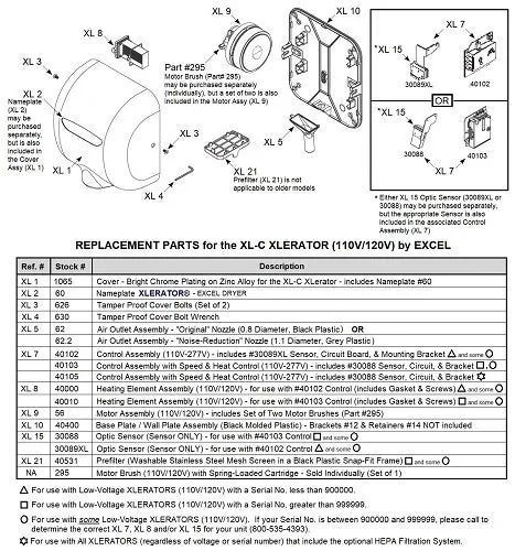 Excel XL-C XLerator REPLACEMENT MOTOR (110V/120V) - Part Ref. XL 9 / Stock# 56
