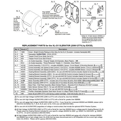 Excel XL-CV-ECO XLERATOReco REPLACEMENT MOTOR (208V-277V) - Part Ref. XL 9 / Stock# 58