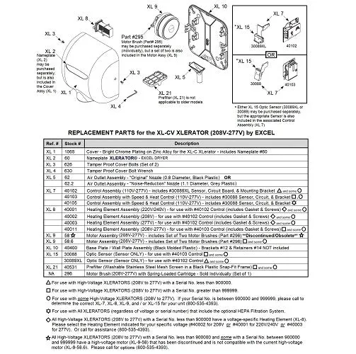 Excel XL-CV XLerator REPLACEMENT MOTOR (208V-277V) - Part Ref. XL 9 / Stock# 58.6