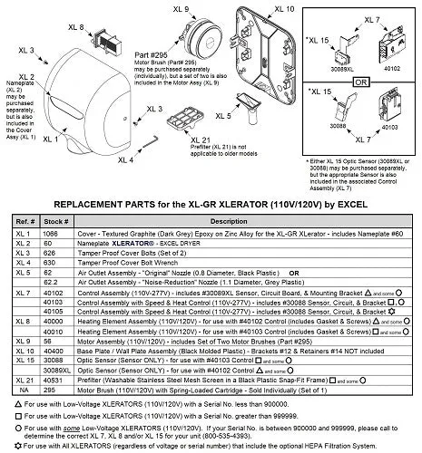 Excel XL-GR XLerator REPLACEMENT MOTOR (110V/120V) - Part Ref. XL 9 / Stock# 56