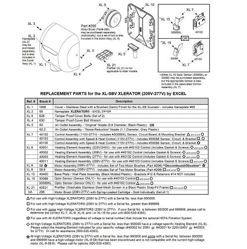 Excel XL-SBV-ECO XLERATOReco REPLACEMENT MOTOR (208V-277V) - Part Ref. XL 9 / Stock# 58