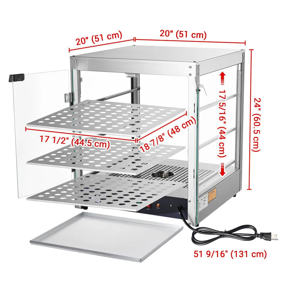 Food Warmer Display Cabinet 3-Tier 20x20x24 (Dimmable Light)