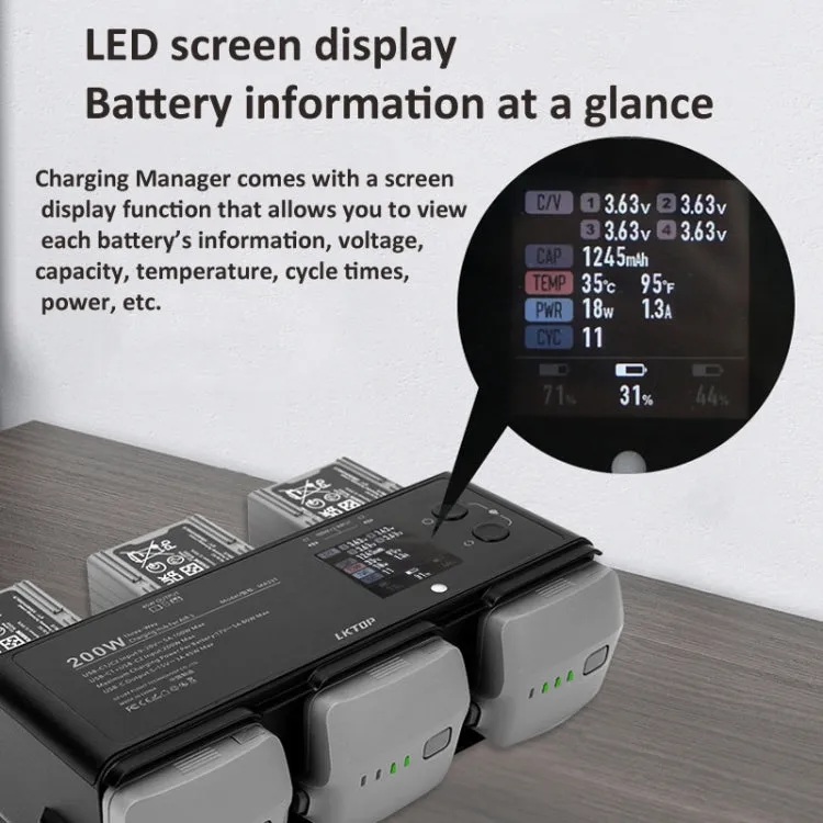 For DJI Air 3 Smart Flight Battery LKTOP 200W 3-Channel Charging Manager