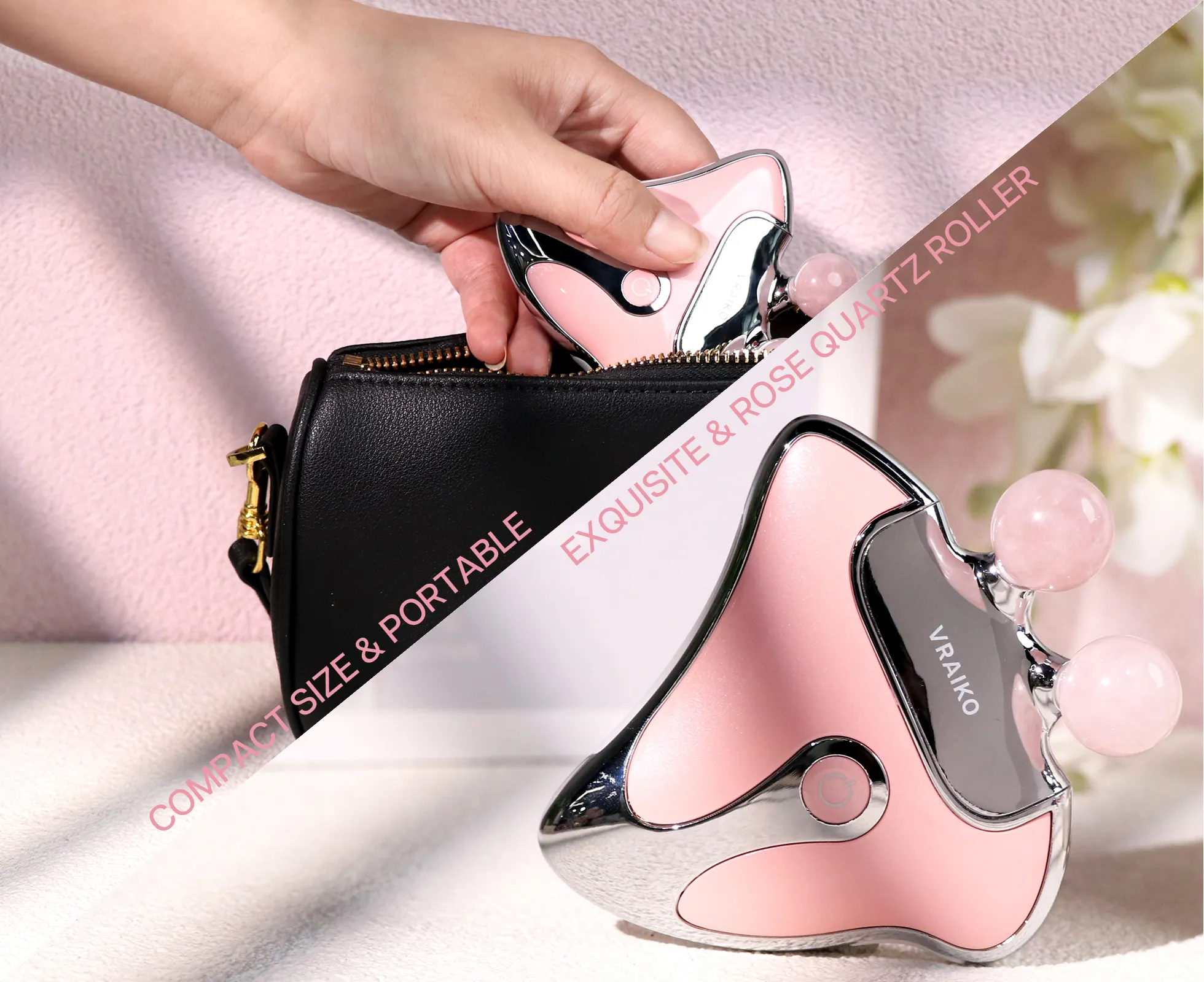 GemGlow Gua Sha Face Roller (Rose Quartz)
