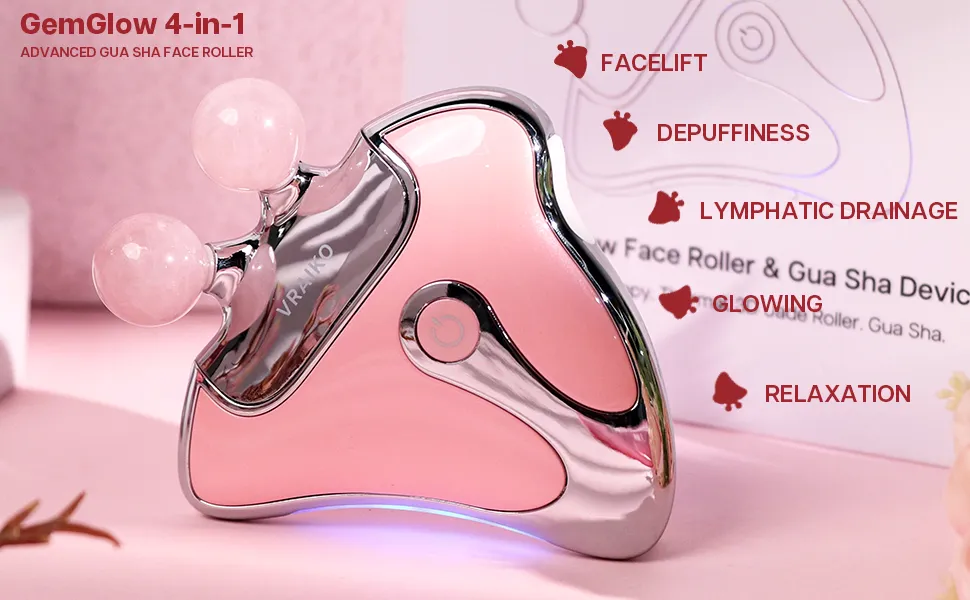 GemGlow Gua Sha Face Roller (Rose Quartz)