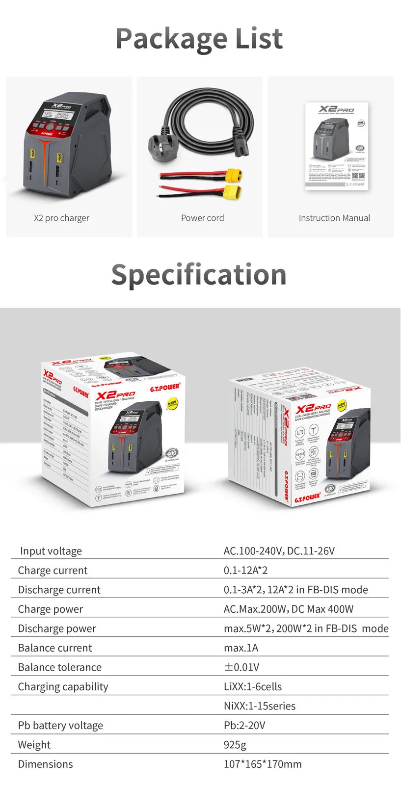 GT Power X2PRO Dual Balance Charger