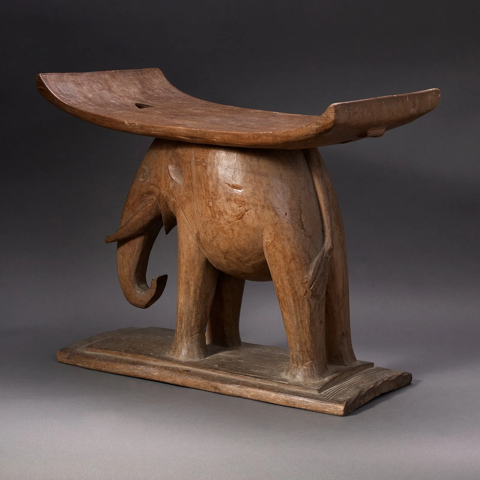 Low Ashanti Stool With Carved Elephant