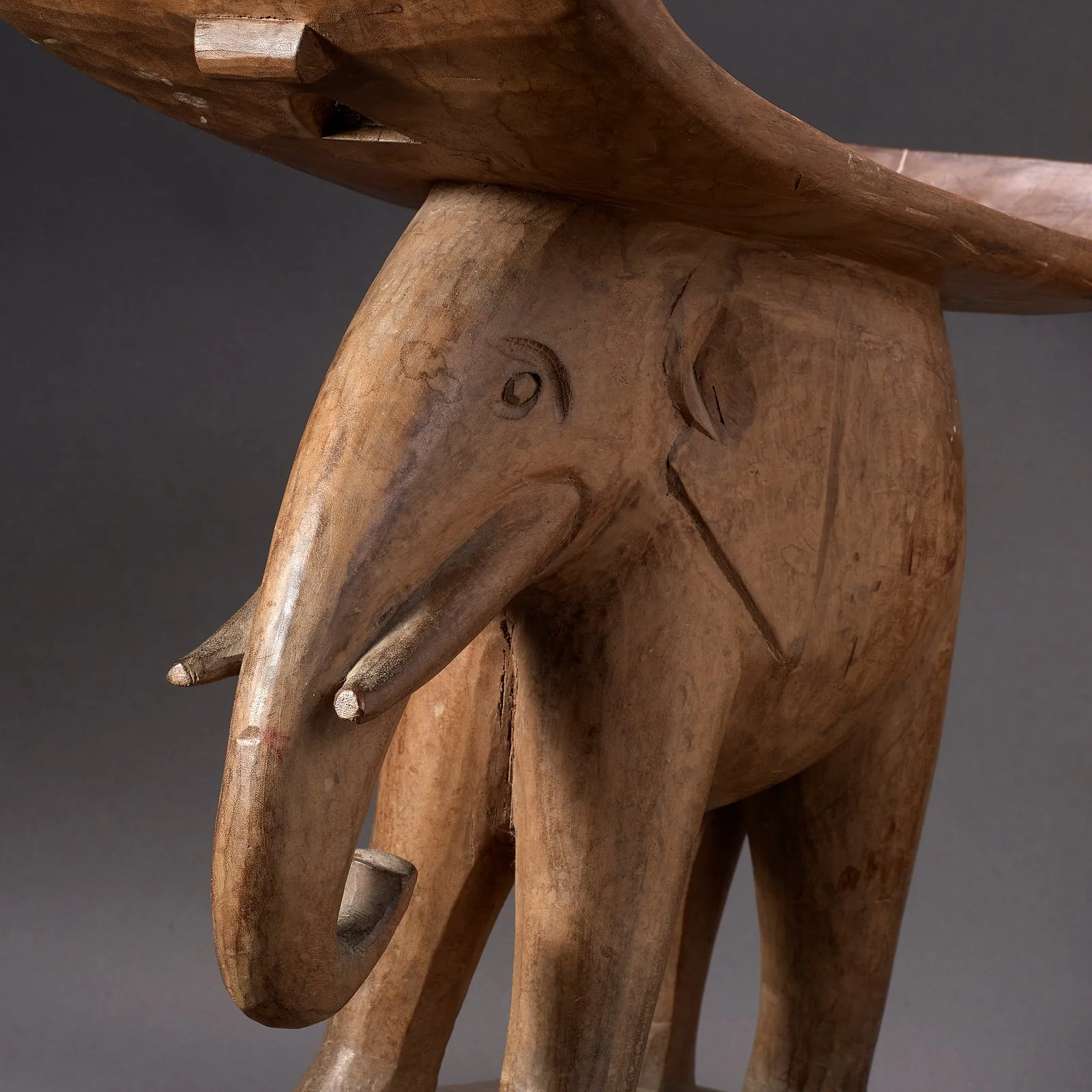 Low Ashanti Stool With Carved Elephant
