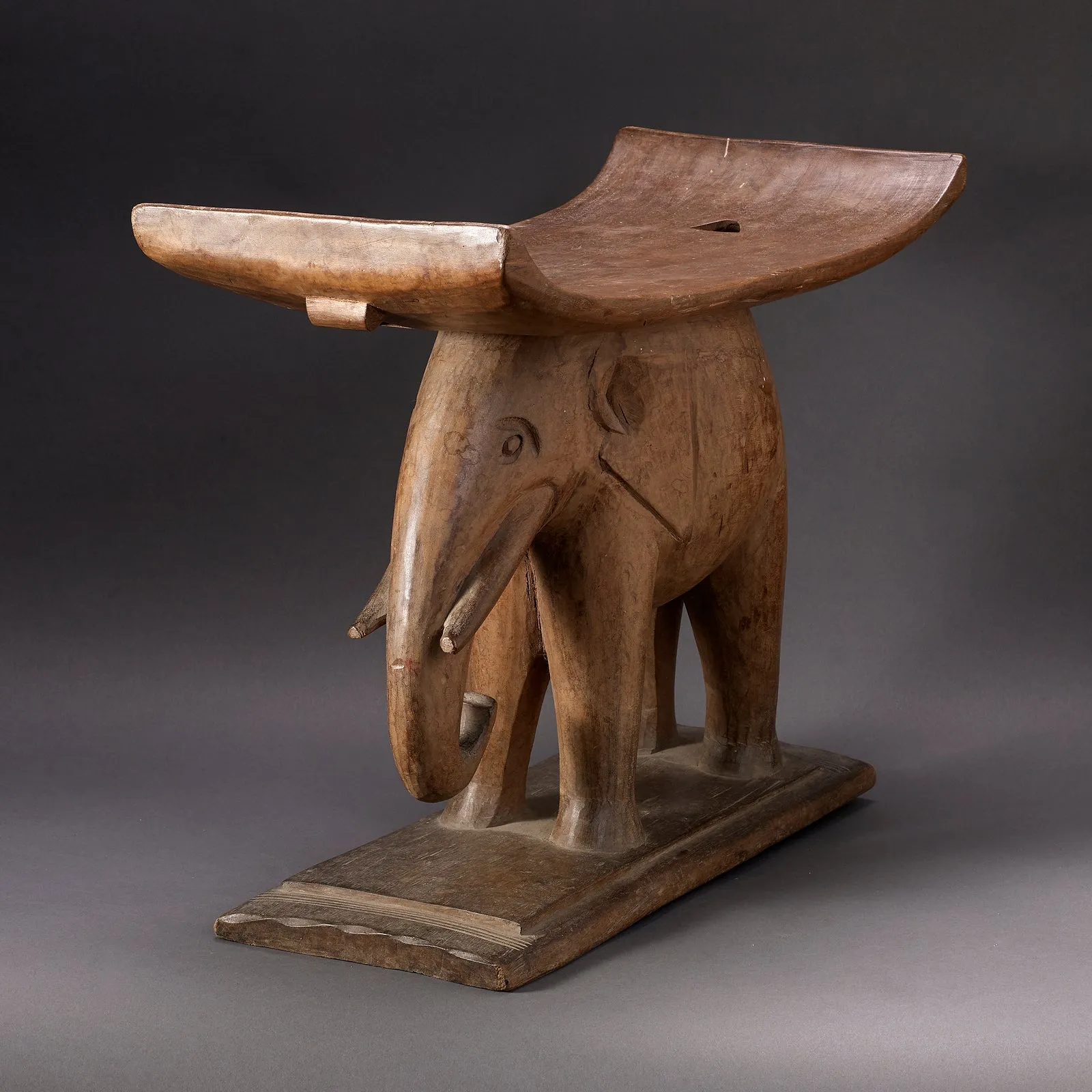 Low Ashanti Stool With Carved Elephant