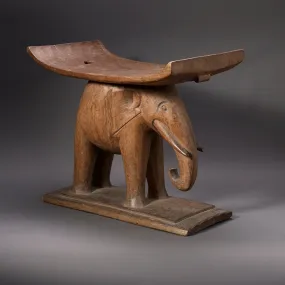 Low Ashanti Stool With Carved Elephant