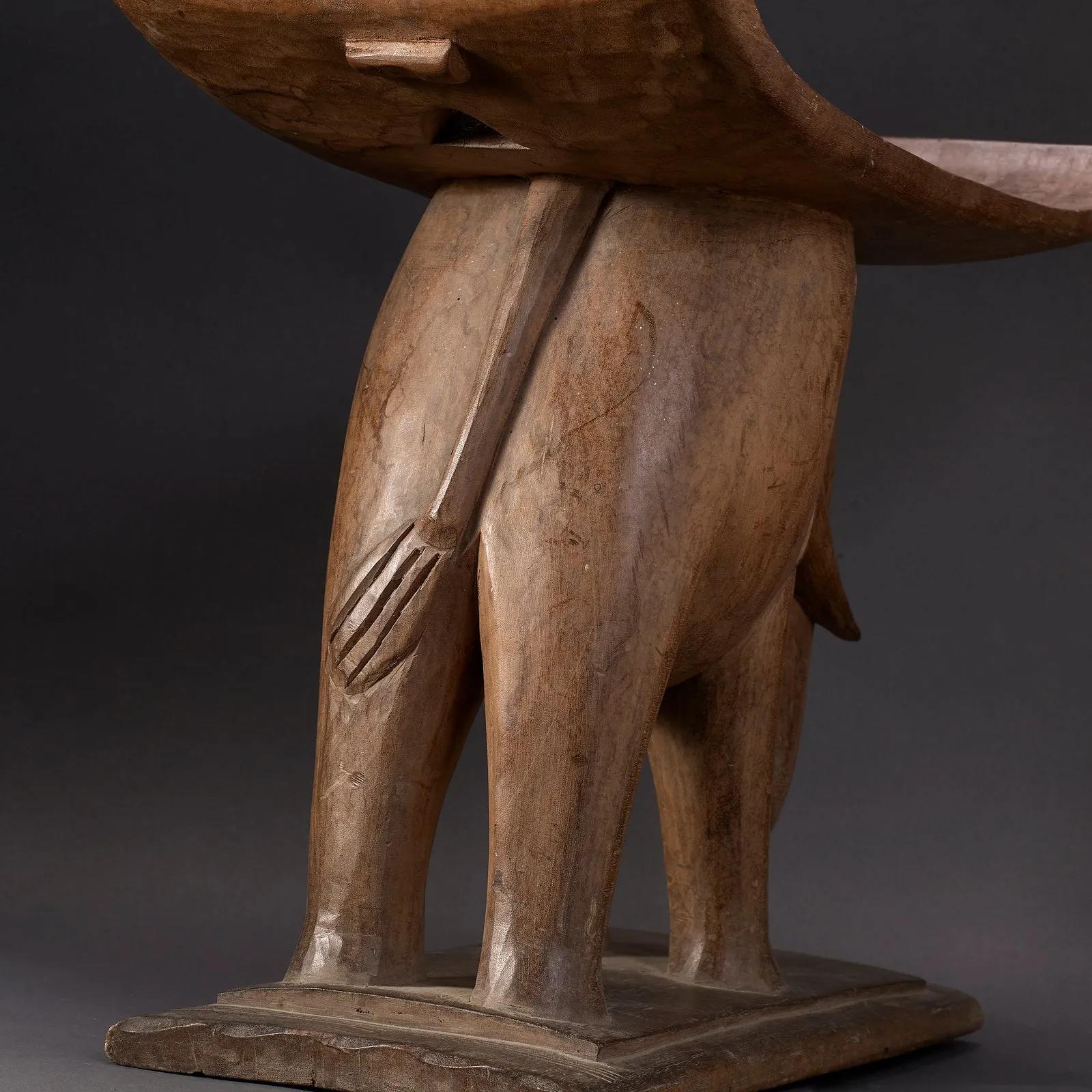 Low Ashanti Stool With Carved Elephant