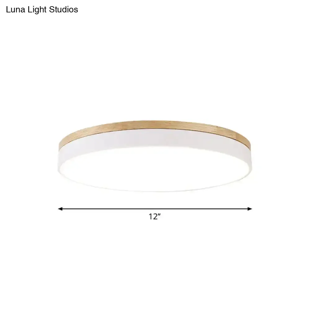 Minimalist White LED Acrylic Flushmount Ceiling Light with Wood Canopy - 12"/16"/19.5" Diameter