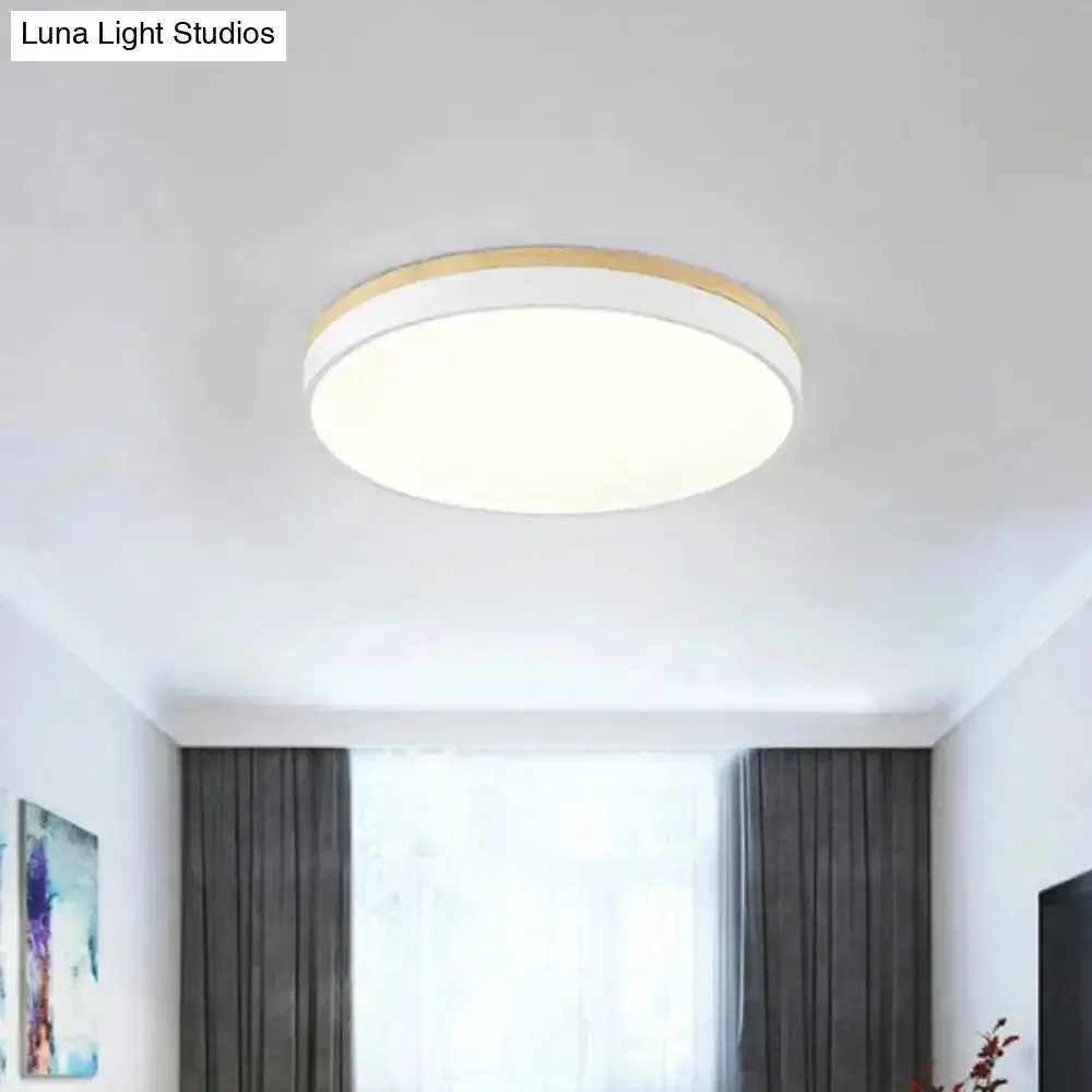 Minimalist White LED Acrylic Flushmount Ceiling Light with Wood Canopy - 12"/16"/19.5" Diameter