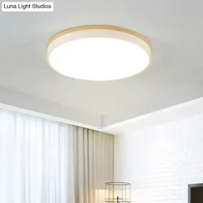 Minimalist White LED Acrylic Flushmount Ceiling Light with Wood Canopy - 12"/16"/19.5" Diameter