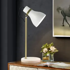 Modern White Table Lamp with Metal Trumpet Shade - Ideal Bedside Task Lighting