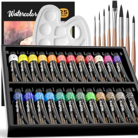 Nicpro Watercolor Paint Kit, Professional Painting Supplies Set 24 Tube Water Color Paints, 8 Synthetic Squirrel Brushes, 25 Papers, Palette, Color Wheel for Artists, Adult