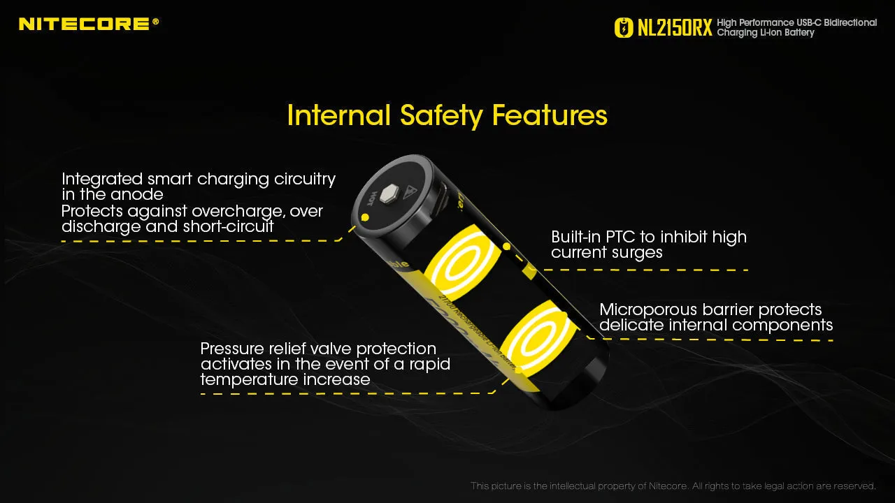 Nitecore NL2150RX 5000mAh USB-C Rechargeable 21700 Li-Ion Battery w/  Powerbank Function