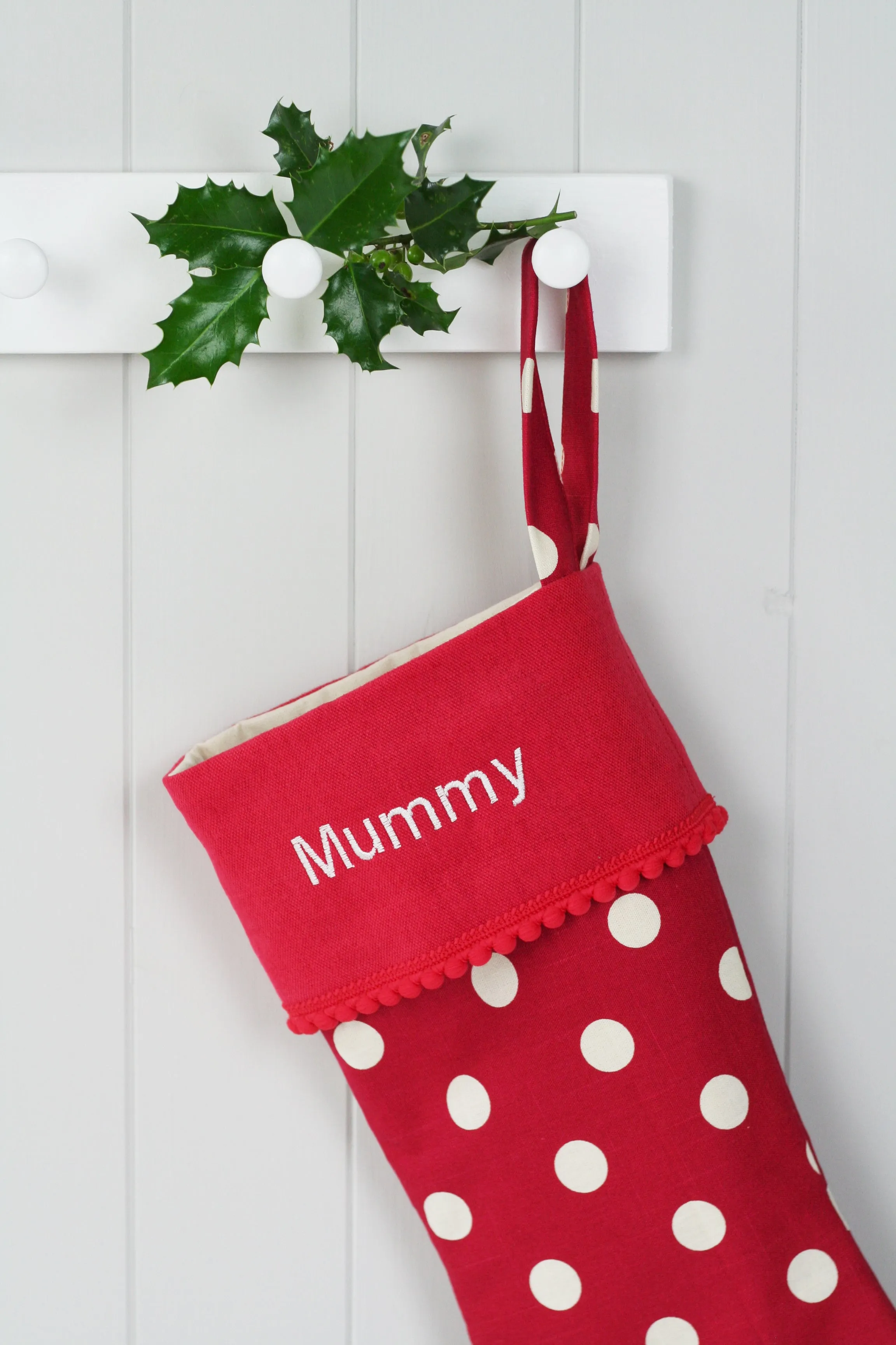 Personalised Christmas Stocking WHITE SPOTS
