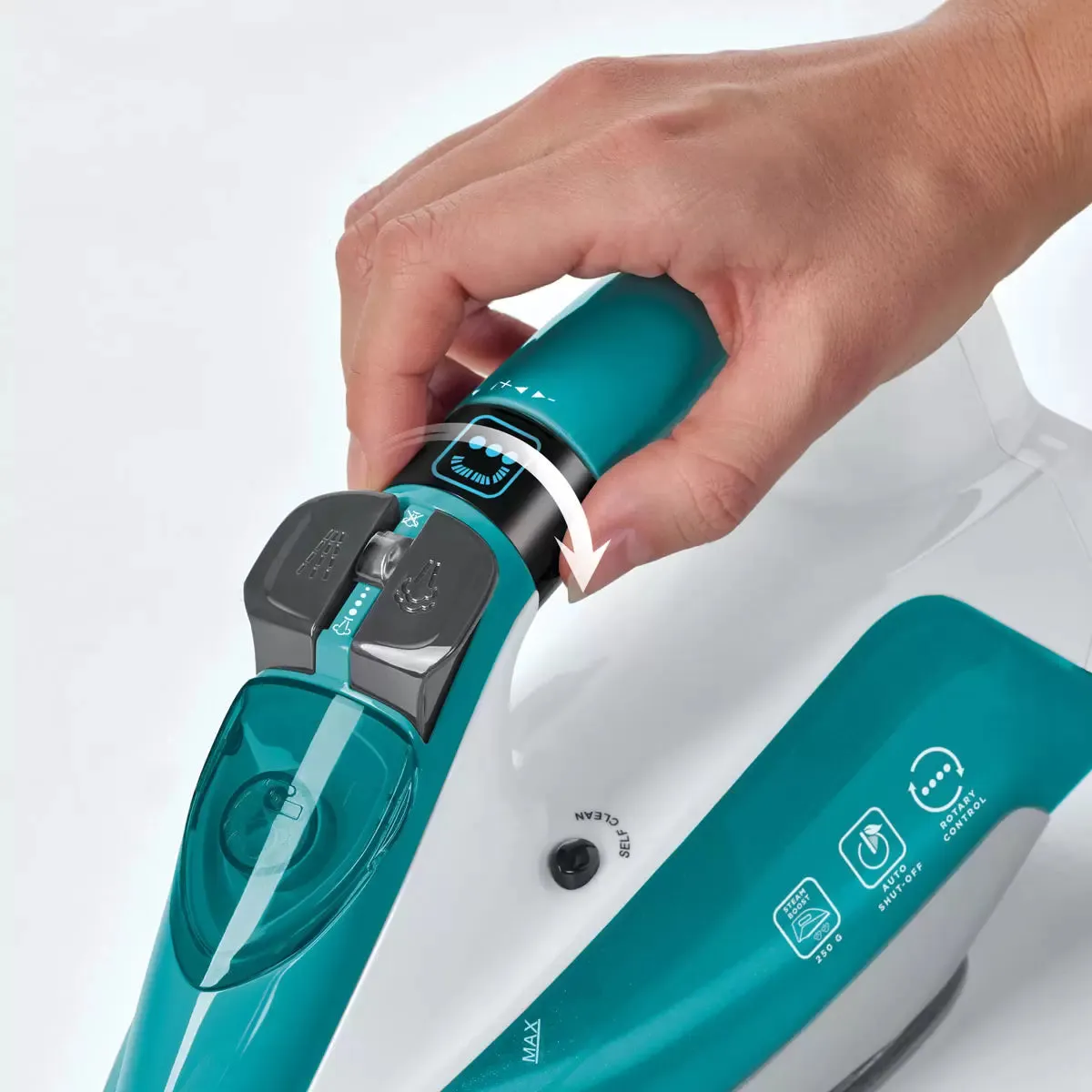 Polti Vaporella Quick & Slide QS210, Iron with digital display, white and turquoise color, 1.9m Cable