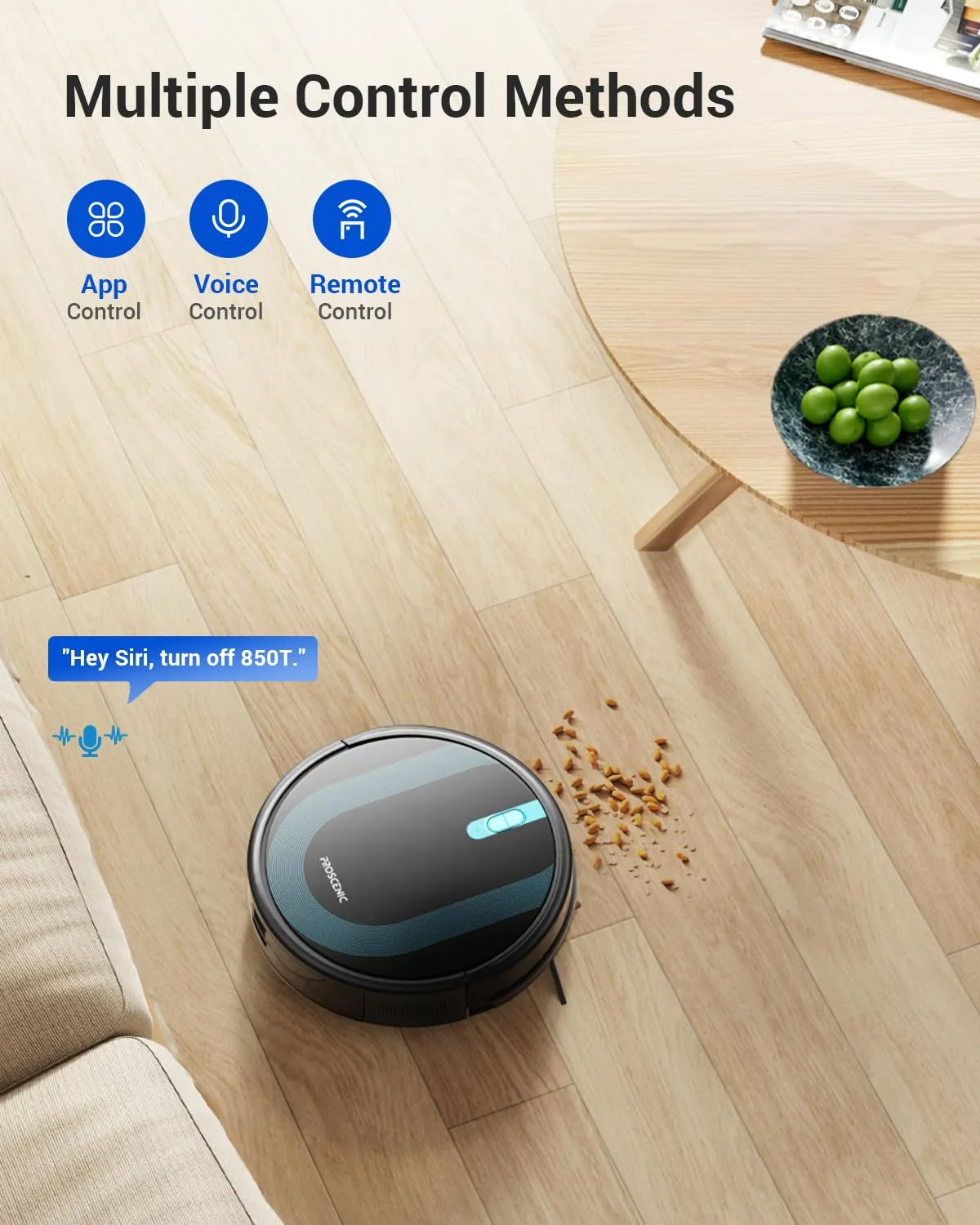 Proscenic WiFi Robot Vacuum and Mop 3000 Pa with Gyro Navigation, Boundary Strip, Self-Charging -3 Modes for Hard Floors and Carpets WiFi. Remote Control -Dark Black