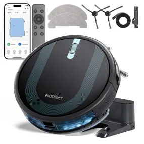 Proscenic WiFi Robot Vacuum and Mop 3000 Pa with Gyro Navigation, Boundary Strip, Self-Charging -3 Modes for Hard Floors and Carpets WiFi. Remote Control -Dark Black