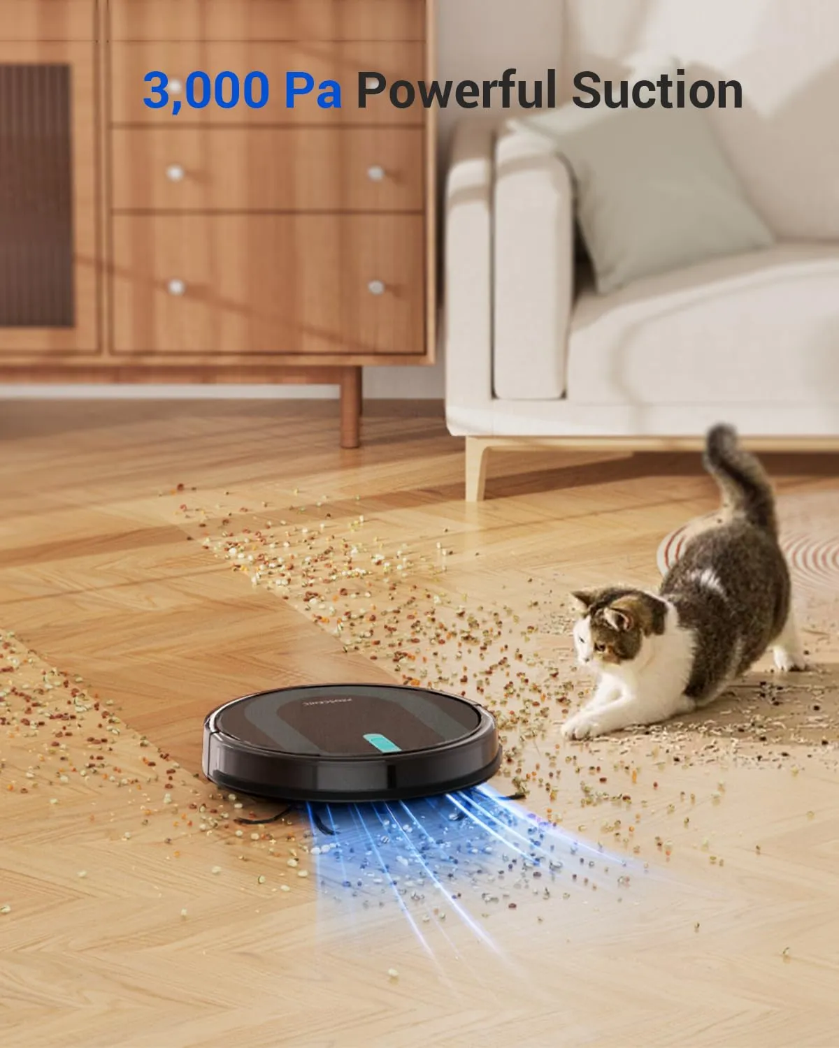Proscenic WiFi Robot Vacuum and Mop 3000 Pa with Gyro Navigation, Boundary Strip, Self-Charging -3 Modes for Hard Floors and Carpets WiFi. Remote Control -Dark Black