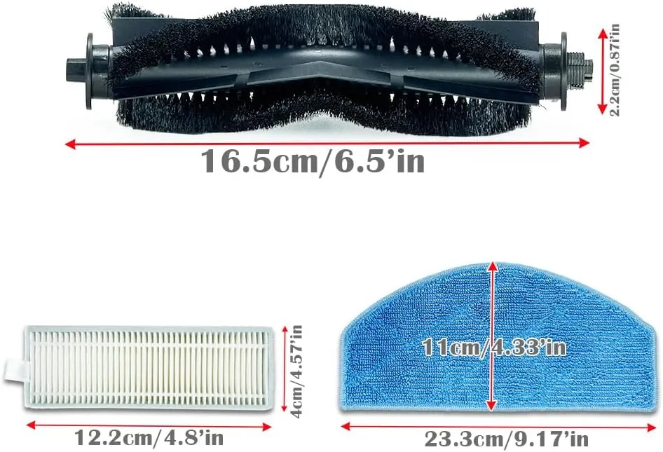Replacement Parts Accessories for Tikom G8000 G8000 Pro HONITURE G20 Robot Vacuum Cleaner Spare Parts, 1 Main Roller Brush, 6 Side Brushes, 6 HEPA Filters, 4 Mop Pads