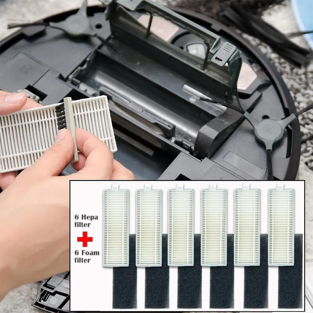 Replacement Parts Accessories for Tikom G8000 G8000 Pro HONITURE G20 Robot Vacuum Cleaner Spare Parts, 1 Main Roller Brush, 6 Side Brushes, 6 HEPA Filters, 4 Mop Pads