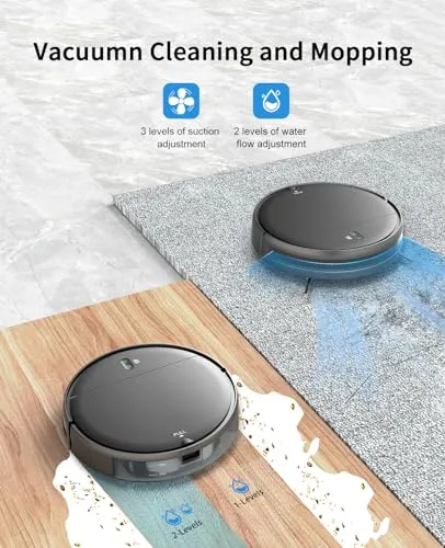 Robot Vacuum and Mop Combo, 2 in 1 Mopping Robot Vacuum Cleaner with Schedule, Wi-Fi/App/Alexa, 1400Pa Max Suction, Self-Charging Robotic Vacuum, Slim, Ideal for Hard Floor, Pet Hair, Low-Pile Carpet