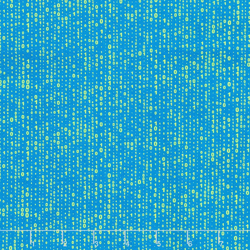 Rollicking Robots - Binary Teal Yardage