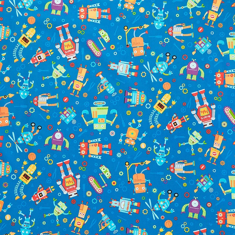 Rollicking Robots - Busy Bots Teal Yardage