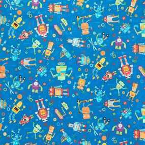 Rollicking Robots - Busy Bots Teal Yardage