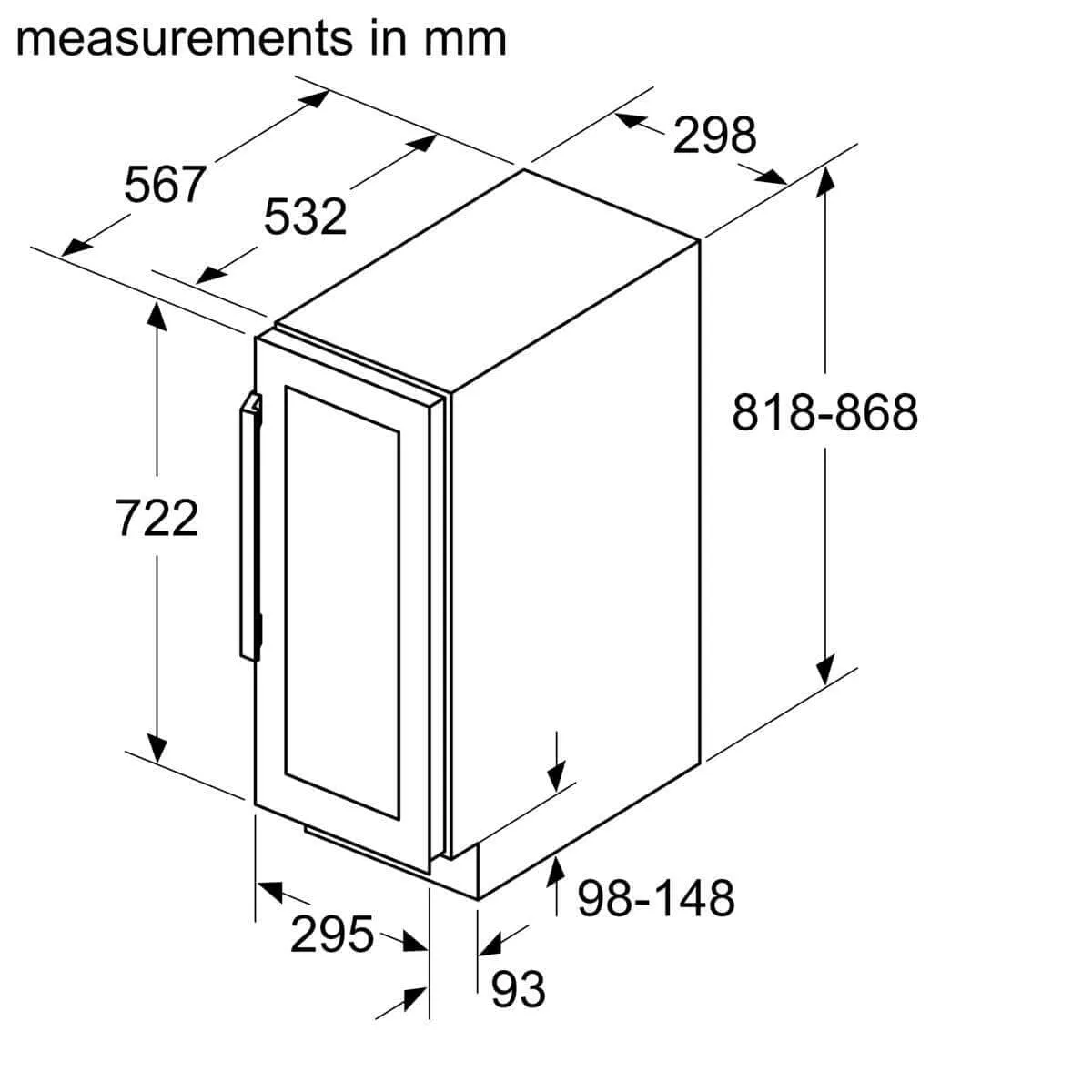 Siemens 30cm Wide iQ500 Built Under Wine Cabinet, Black Holds 21 bottles of wine