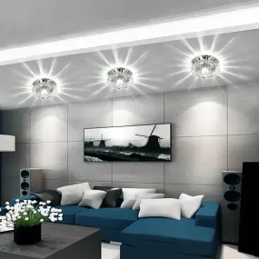 Simplicity LED Flush Mount Stainless Steel Flower Ceiling Light with Crystal Shade