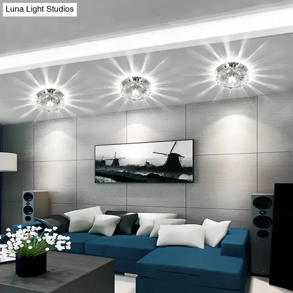 Simplicity LED Flush Mount Stainless Steel Flower Ceiling Light with Crystal Shade