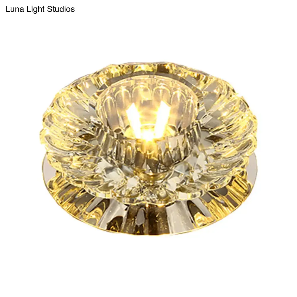 Simplicity LED Flush Mount Stainless Steel Flower Ceiling Light with Crystal Shade