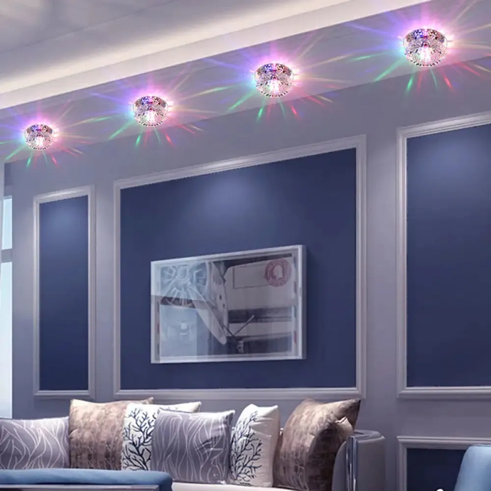 Simplicity LED Flush Mount Stainless Steel Flower Ceiling Light with Crystal Shade