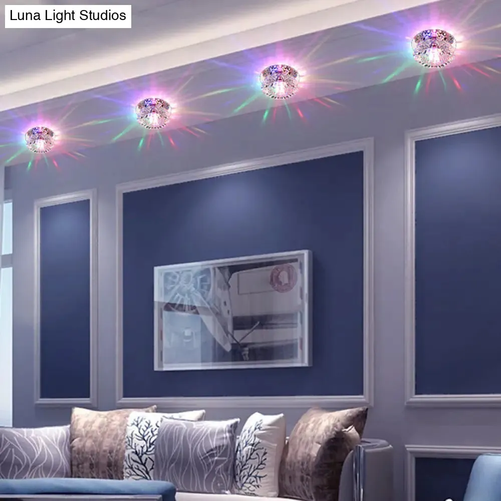 Simplicity LED Flush Mount Stainless Steel Flower Ceiling Light with Crystal Shade