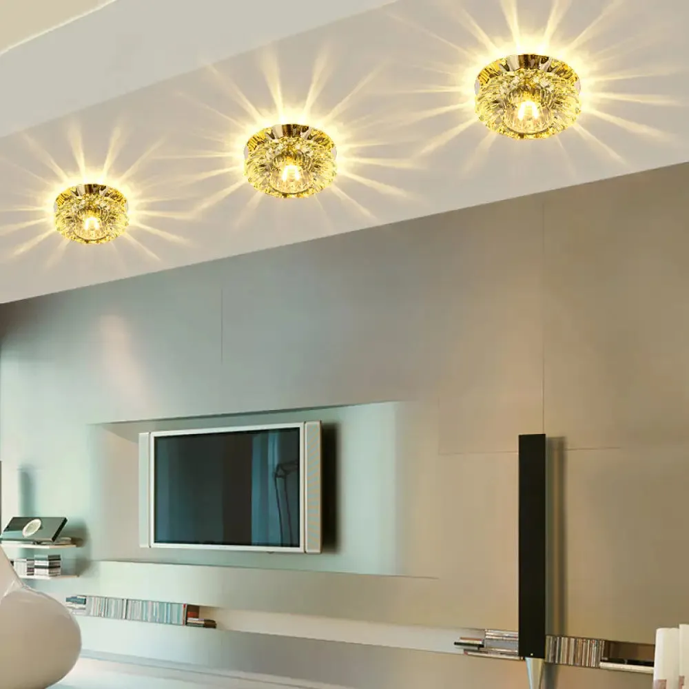Simplicity LED Flush Mount Stainless Steel Flower Ceiling Light with Crystal Shade