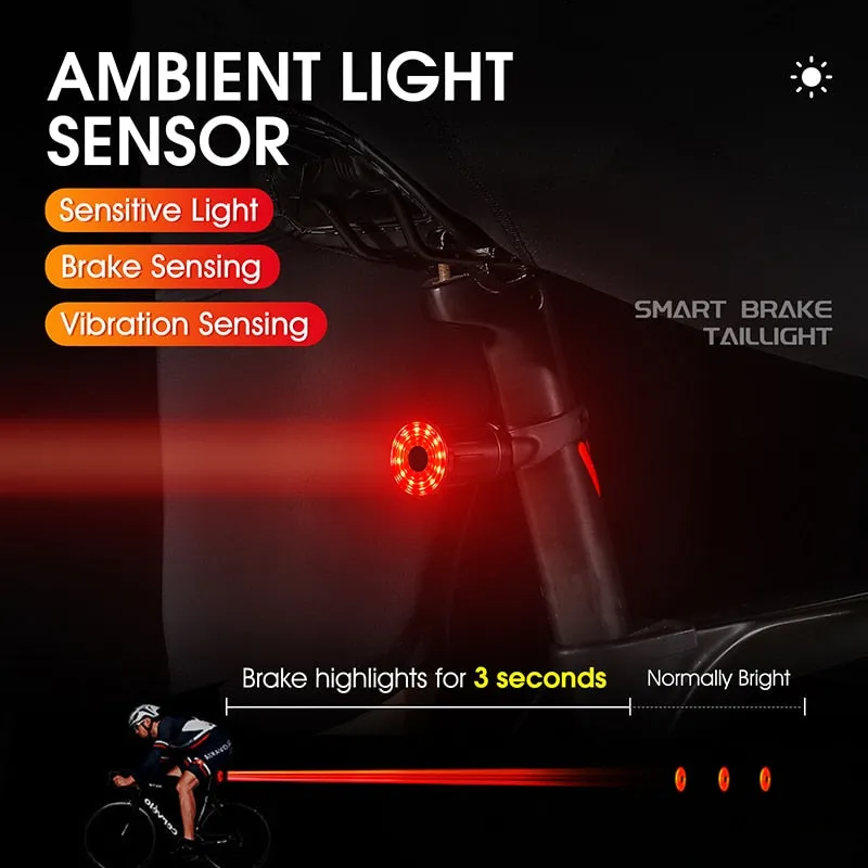 Smart Bicycle Light Auto Brake Sensing MTB Road Bike Rear Light Waterproof LED Flashlight USB Charging Lamp Cycling Taillight