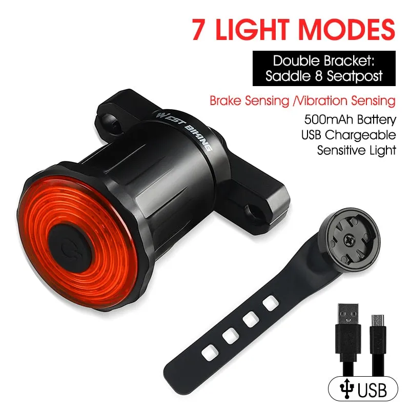 Smart Bicycle Light Auto Brake Sensing MTB Road Bike Rear Light Waterproof LED Flashlight USB Charging Lamp Cycling Taillight