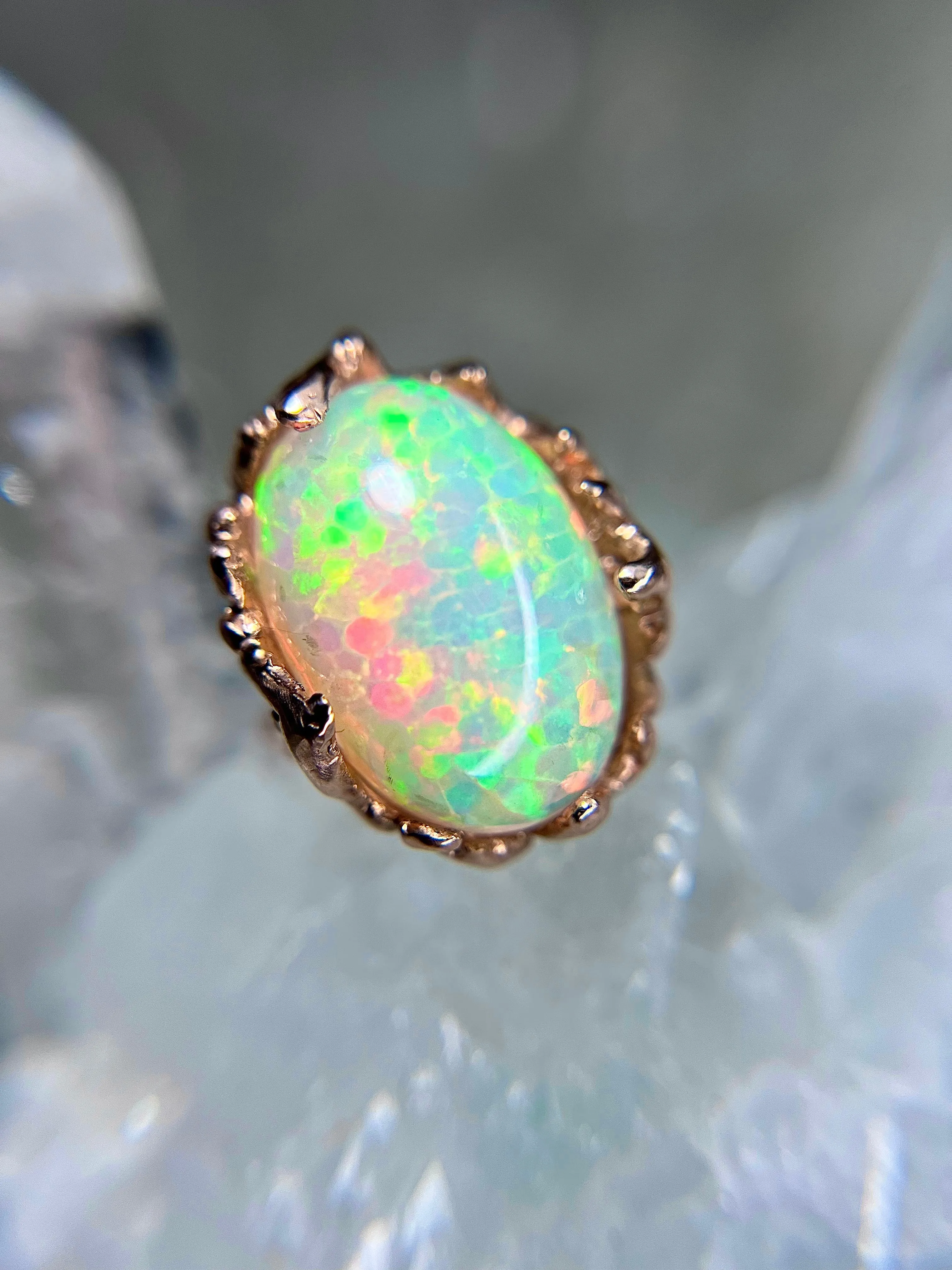 STATEMENT Honeycomb Ethiopian OPAL 10kt rose gold ring
