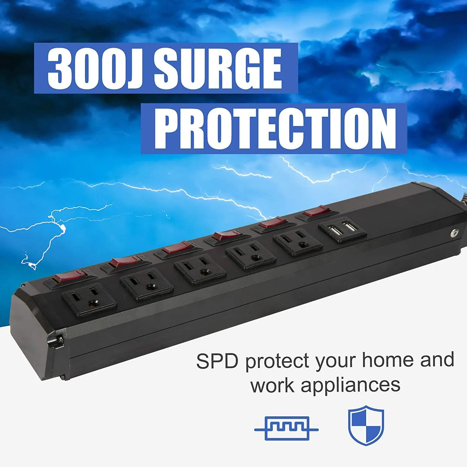 Surge Protector Power Strip with Outlets and USB Charging Ports 6-Foot Cord for Home, Office -Black (2, 5 outlets 2 USB)
