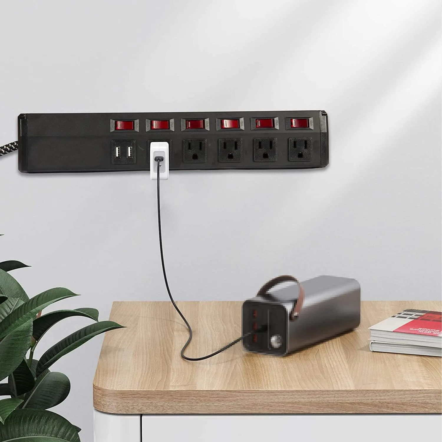 Surge Protector Power Strip with Outlets and USB Charging Ports 6-Foot Cord for Home, Office -Black (2, 5 outlets 2 USB)