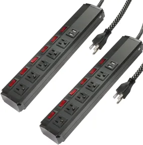 Surge Protector Power Strip with Outlets and USB Charging Ports 6-Foot Cord for Home, Office -Black (2, 5 outlets 2 USB)