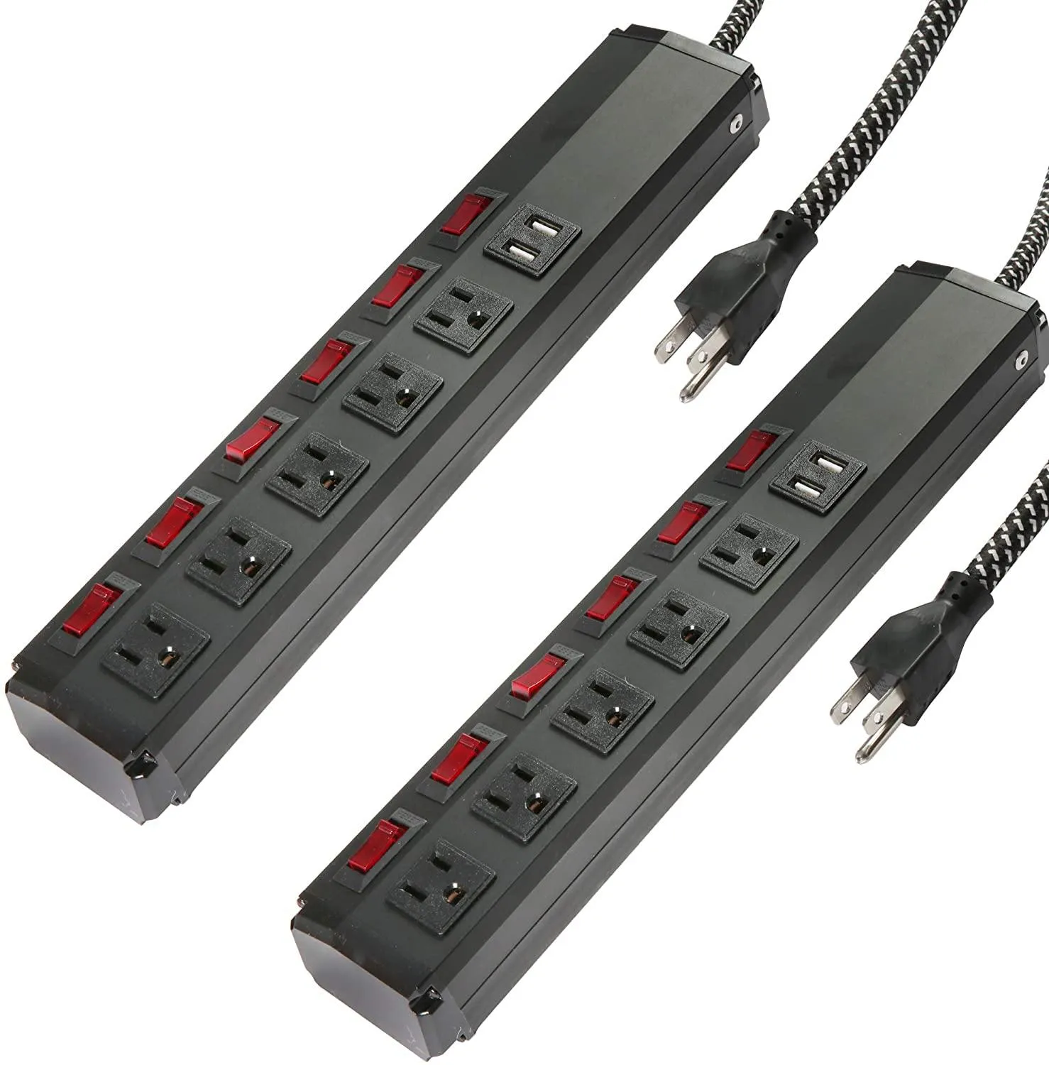 Surge Protector Power Strip with Outlets and USB Charging Ports 6-Foot Cord for Home, Office -Black (2, 5 outlets 2 USB)
