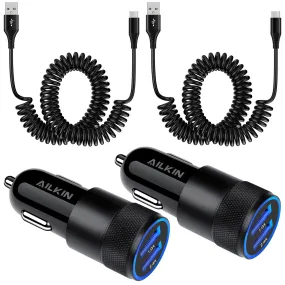 timeless Dual USB Car Charger   2PCS Type C USB C Cables Car Cigarette Lighter Adapter Socket Charger with 6ft Type C Fast Charging Cords USB Cables,Black